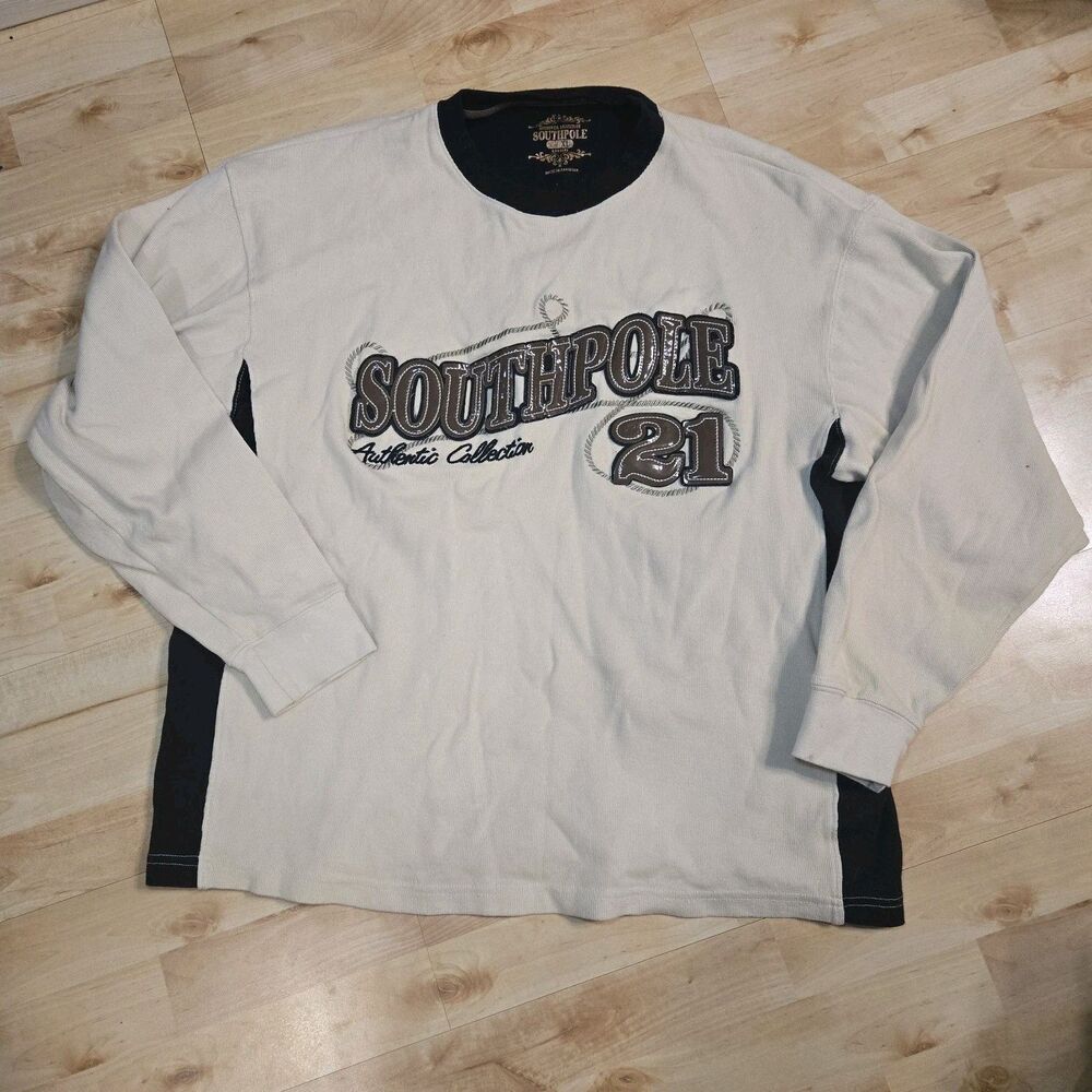 Southpole Y2K Vtg 90s Cream Tan Logo Mens Sweater XL Hiphop‎